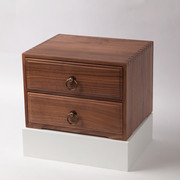 桌面文具收纳盒香樟木，双层抽屉简约复古风，首饰珠宝盒可定制