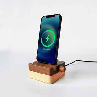 创意实木适用iPhone苹果华为三星线手机充电底座支架logo定制
