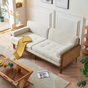 日式实木沙发床坐卧两用小户型，贵妃位藤编，沙发客厅双人可折叠床