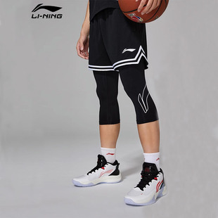 李宁健身裤男夏CBA专业篮球系列弹力紧身七分裤运动裤YUQT007