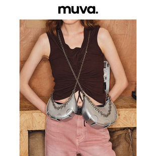 MUVA原创月牙包手提包女链条包真皮小包包高级感小众2023斜挎