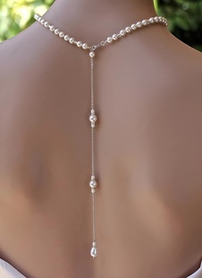 贝壳珍珠后背项链漏空露背链，礼服配饰身体，链女欧美小众饰品