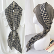 黑白格子长条小丝巾女丝带，发带绑包飘带，装饰腰带搭配衬衫脖子领带