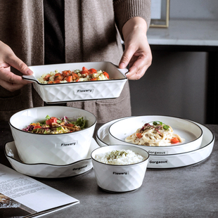 盘子菜盘大号鱼盘蒸鱼家用北欧网红创意餐具个性，陶瓷碗盘组合餐盘