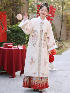 中式敬酒服马面裙套装订婚礼服女披风红色婚服结婚外套披肩秋冬