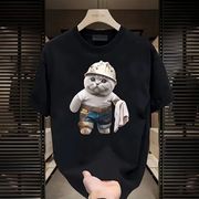 夏季卡通猫咪短袖男女休闲包工头搬砖猫个性3D印花超火t恤