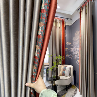 中式古典风格窗帘客厅卧室自建别墅高档拼接款红色窗帘高遮光