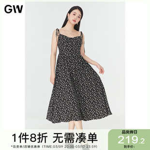 GW大码女装森林系碎花长款吊带连衣裙2024夏季微胖mm显瘦裙子