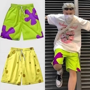 草莓熊同款短裤男夏季沙滩裤，运动休闲情侣，五分裤2件派大星格子