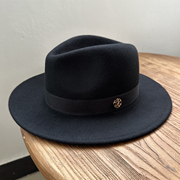 黑色爵士帽纯色礼帽女英伦风复古羊毛帽毛呢帽毡帽出游逛街宽檐潮