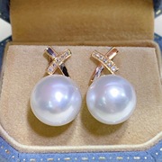 高档品质通勤g18k金天然(金天然)珍珠，耳环11-12mm皮光细腻爱迪生珍珠耳钉