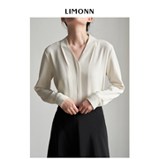 limonnv领雪纺气质通勤长袖衬衫女极简设计感显瘦职业上衣秋季新