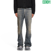 irex*23fallbootcut褪色纱线，做旧水洗蓝色牛仔裤，男微喇修身长裤