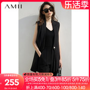 Amii2024春黑色西装马甲女洋气设计感小众中长款垫肩西服外套