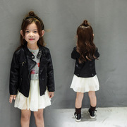 男女童机车皮夹克2024韩版女孩洋气水洗皮，衣女宝宝加绒皮外套
