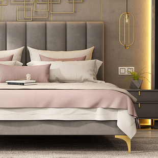 北欧布艺床小户型现代简约双人床ins风轻奢床1.8米科技布主卧布床