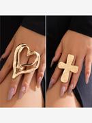 欧美饰品 夸张甜酷风金属大爱心戒指 时尚花纹十字架个性指环
