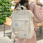 大容量手提电脑双肩，包女大学生甜美刺绣背包初中，高中生书包旅行包