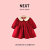 英国NEXT女宝宝娃娃领连衣裙秋季长袖公主裙子婴儿红色周岁宴礼服