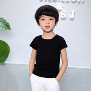 儿童黑色白色圆领T恤男童长款短袖纯色打底衫春夏季薄款韩版上衣
