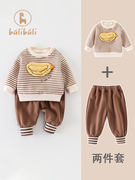 男宝宝衣服秋冬装套装0一3岁婴儿，加绒卫衣休闲裤子洋气时髦两件套