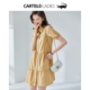 黄色衬衫裙女短袖，夏季2024韩版宽松显瘦设计感小众衬衫连衣裙
