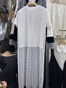 韩国东大门2024春夏减龄短袖，t恤拼接网纱透明裙假两件连衣裙