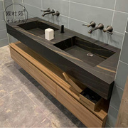 北欧岩板一体盆实木卫浴柜浴室柜现代简约卫生间洗手盆柜镜柜组合