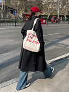 春夏帆布包女学生单肩包红色字母简约帆布袋时尚大容量购物袋