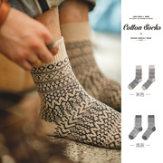 马登工装美式复古费尔岛针织中筒袜民族风阿美，咔叽保暖长袜子男冬