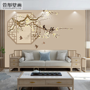 18d现代新中式花鸟墙纸电视背景墙壁纸5d大型壁画8d卧室床头墙布