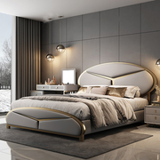 现代轻奢真皮床，北欧家用主卧1.8米时尚简约高端大气储物奢华婚床
