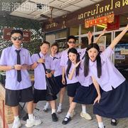 泰国泰式校服短袖衬衫女jk制服学院，风高中学生运动会毕业班服套装