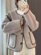 宽松休闲羊羔毛外套(毛，外套)女2023年韩版秋冬短款复古加厚棒球服上衣
