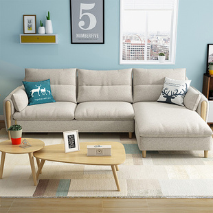 客厅布艺沙发转角组合乳胶三人，沙发北欧现代简约公寓卧室实木家具