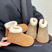 冬季韩版儿童真皮加绒马丁靴男女童二棉短靴羊羔毛保暖宝宝棉靴潮