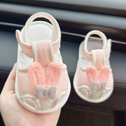 夏季婴儿布凉鞋(布凉鞋)0-1岁女宝宝软底防滑学步鞋新生儿牛筋底不掉鞋子2