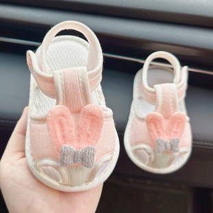 夏季婴儿布凉鞋(布凉鞋)0-1岁女宝宝，软底防滑学步鞋，新生儿牛筋底不掉鞋子2
