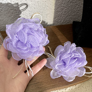 浪漫紫色花朵发夹2024年潮气质温柔小众设计后脑勺发卡顶夹子