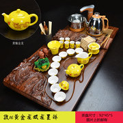 紫砂功夫茶具套装家用简约全自动电热炉实木茶盘，整套泡茶盖碗茶杯
