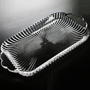 欧式水晶玻璃长方形托盘水果盘，创意刻花茶几水杯盘，瓜果盘干果盘