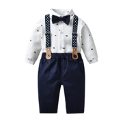 周岁男孩生日礼服秋季男宝宝，背带裤套装婴儿，英伦风纯棉两件套