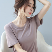 莫代尔短袖t恤女宽松夏季网红ins潮，白色韩版休闲纯色薄款冰丝体恤