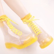 透明雨鞋水晶果冻鞋平底马丁雨靴时尚，防水防滑女鞋糖果色水鞋