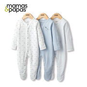 mamas&papas婴儿连身衣宝宝长袖连体衣浅蓝条纹纯棉A类婴儿长爬服