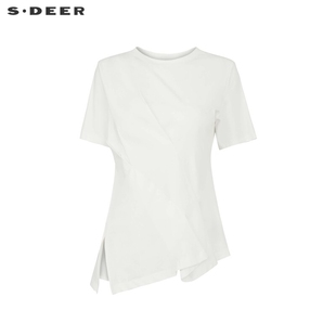 sdeer圣迪奥女装，法式圆领堆叠不规则短袖，t恤s24260102
