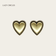 lazycircles复古金色爱心耳环，耳针纯银复古通勤耳环女
