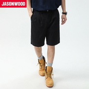 Jasonwood/坚持我的水洗复古休闲直筒牛仔中裤简约短裤宽松裤子男