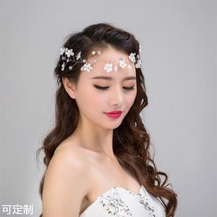 新娘手工头饰蕾丝花朵头花，手工珍珠结婚发饰发带韩式婚纱配饰