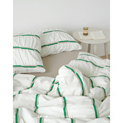 造卧zwow小众设计感立体提花撞色绿色卡其白色北欧风床单四件套